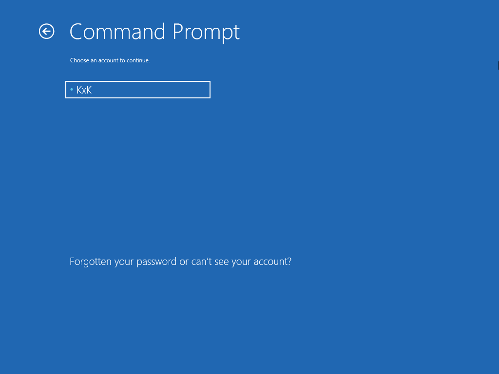 CMD Blue Screen - Choose User Account